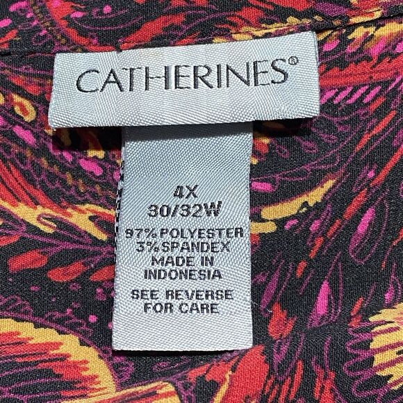 Catherines Button-Up Tunic Top Blouse 4X Red Multicolor Paisley Roll Tab Sleeves - Picture 6 of 7